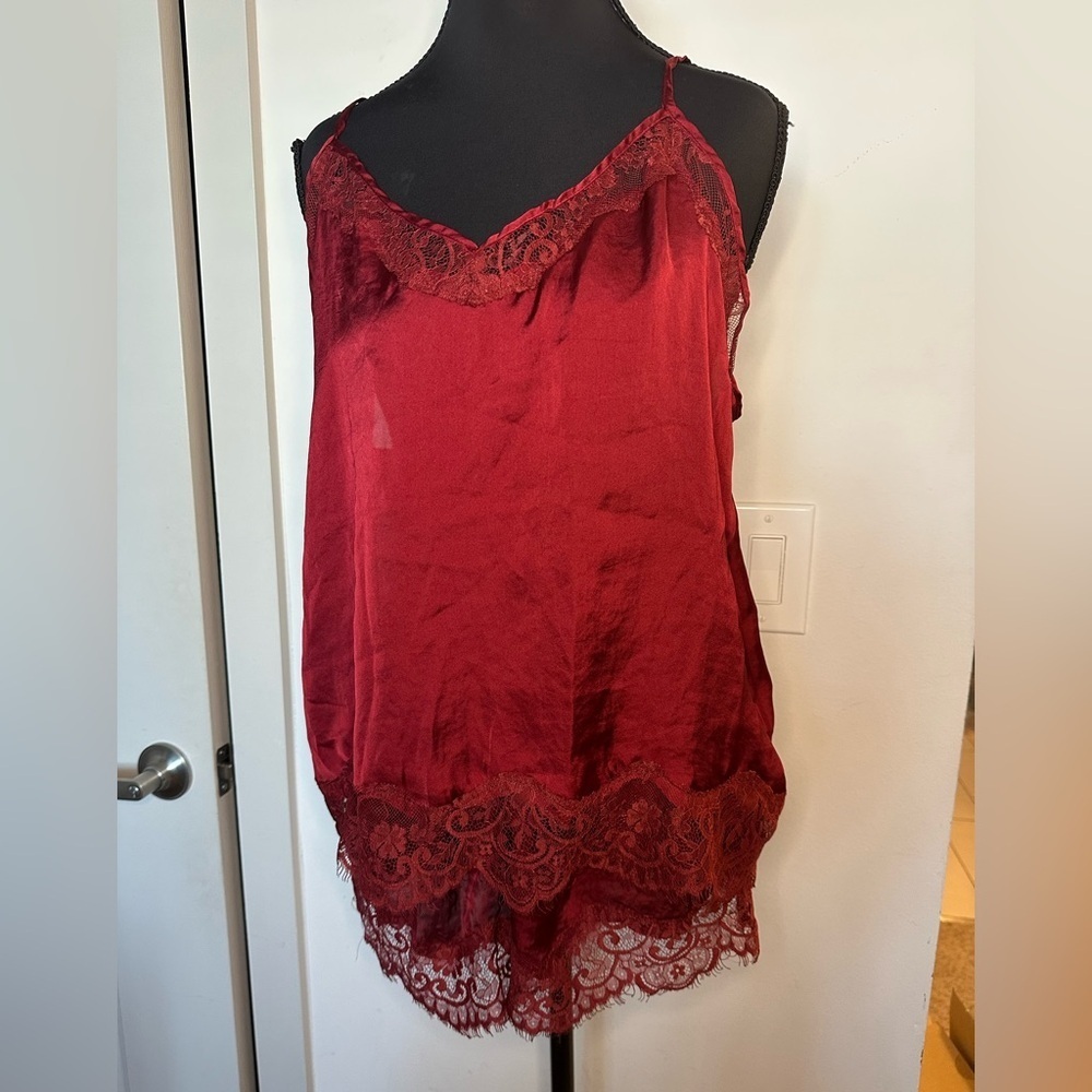 Women’s Secret satin lace trim cami top shorts set
medium Oxblood burgundy